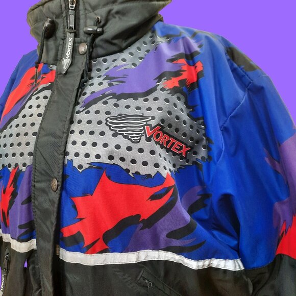 Vintag 90s Racing Bomber Jacket Vortex Insulated Womens M Black Blue Purple Red - Picture 7 of 15